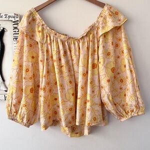 Free People Boho Miss Daisy Ruffle Floral Print Resort Lightweight Cotton Top M